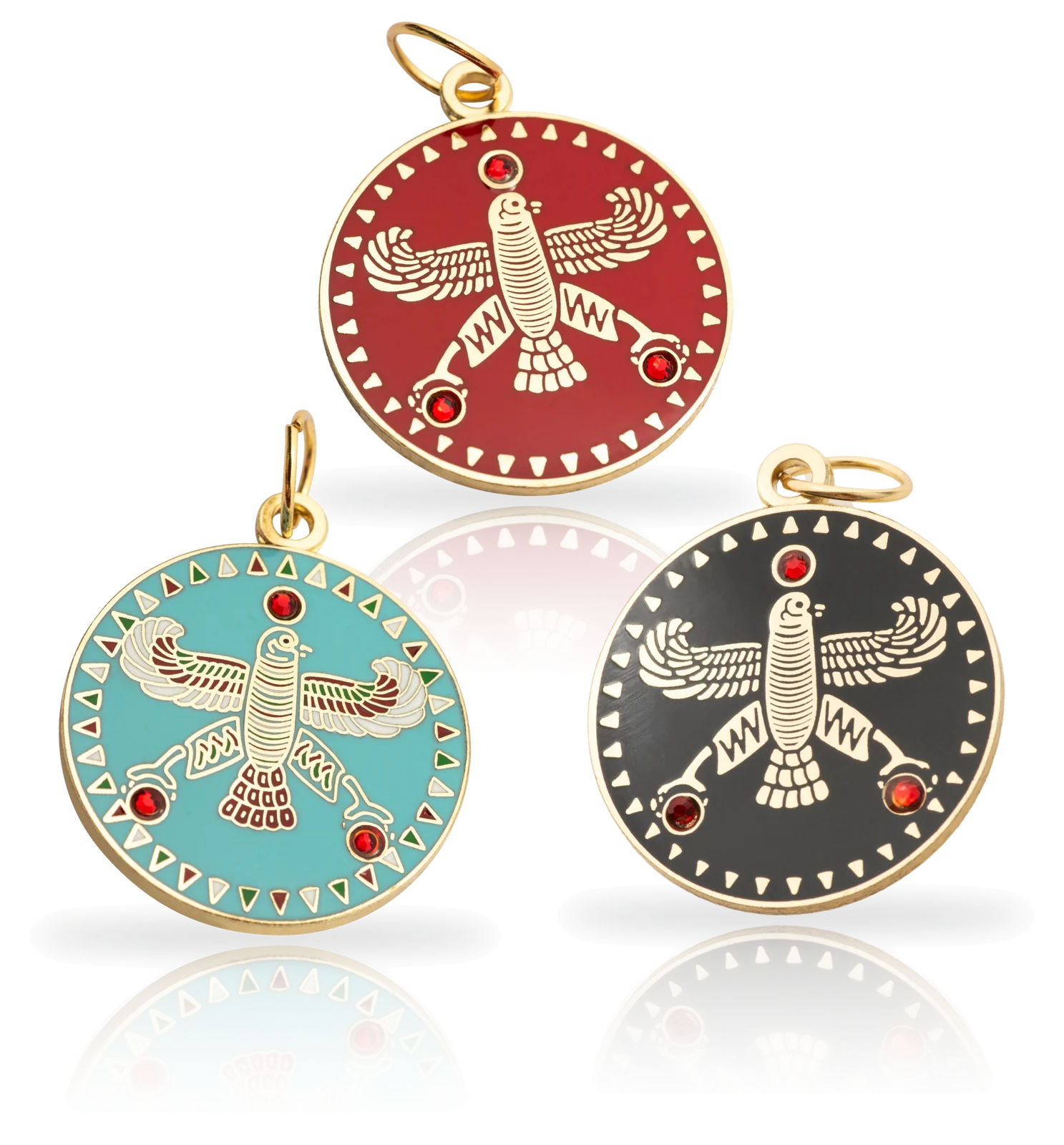 Shahbaz pendants in anaar, turquoise and onyx