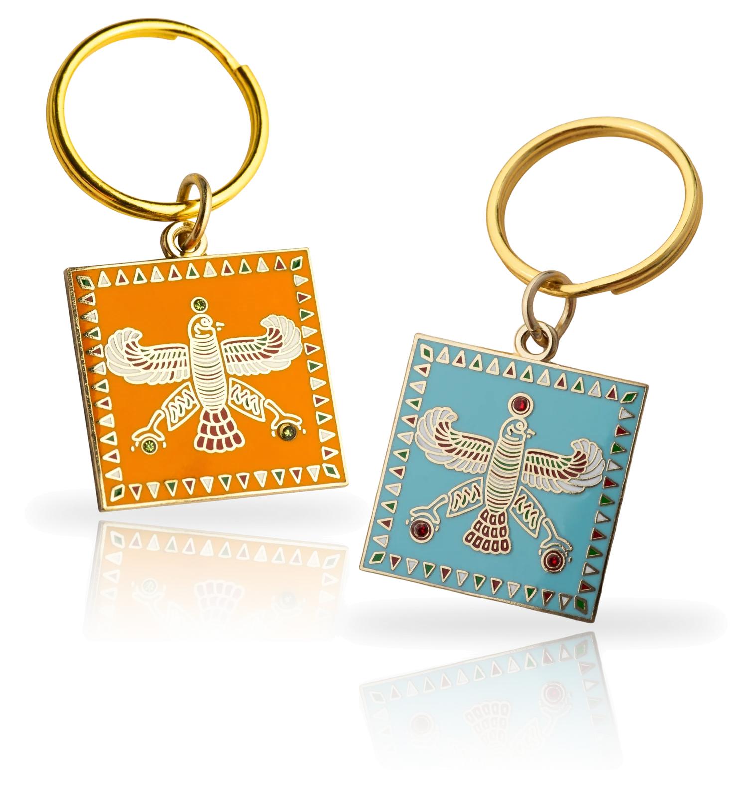 Shahbaz keyrings in saffron and turquoise